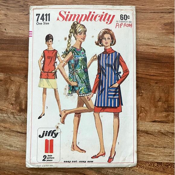 Vintage 1960s Simplicity 7411 Sewing Pattern 1 Size Apron Beach CoverUp COMPLETE - Picture 1 of 2